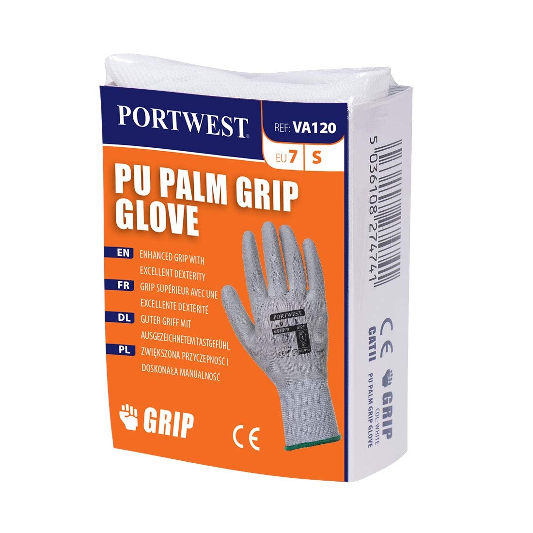 Portwest Vending PU Palm Glove, Size: L, Colour: Grey, VA120G7RL - Image 3