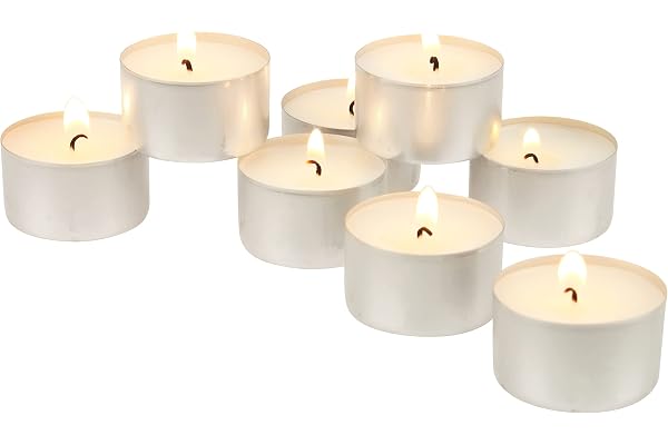 Stonebriar Unscented Tea Light Candles – 8 Hour Extended Burn Time, Smokeless Long-Lasting Wax Candles for Weddings, Holidays