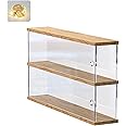 Clear Acrylic Display Shelf Case for Mini Funko Pop, Wooden Display Stand Riser 2 Layer Storage Rack for POP MART The Monsters Lazy Yoga Action Figures Collectibles Toys, 15.55" W x 3.78" D x 10.8" H