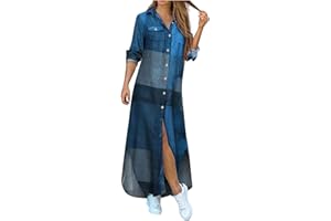 ZEFOTIM Casual Dresses for Women 2023 Half Long Sleeve Plaid V Neck Waist Maxi Vintage Fashion Kaftan Dress