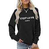 Lytiarul C'est La Vie Paris Sweatshirt For Women Oversized Graphic Crewneck Hoodie Casual Long Sleeve Shirt Pullover Tops