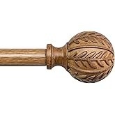 QDWIS Boho Natural Wood Curtain Rods for Windows 48 to 84 inch,1" Adjustable Heavy Duty Window Curtain Rod with Imitation Woo