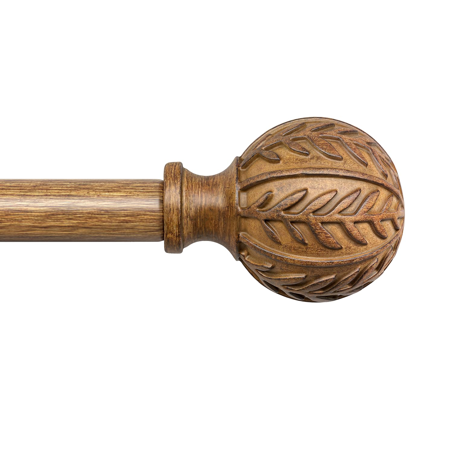 Photo 1 of QDWIS Wood Curtain Rods for Windows 66 to 120 Inch, 1'' Adjustable Decorative Drapery Rods with Imitation Wood Grain Leaf Pattern Finials, Boho Heavy Duty Long Window Curtain Rods Set 36''-120''