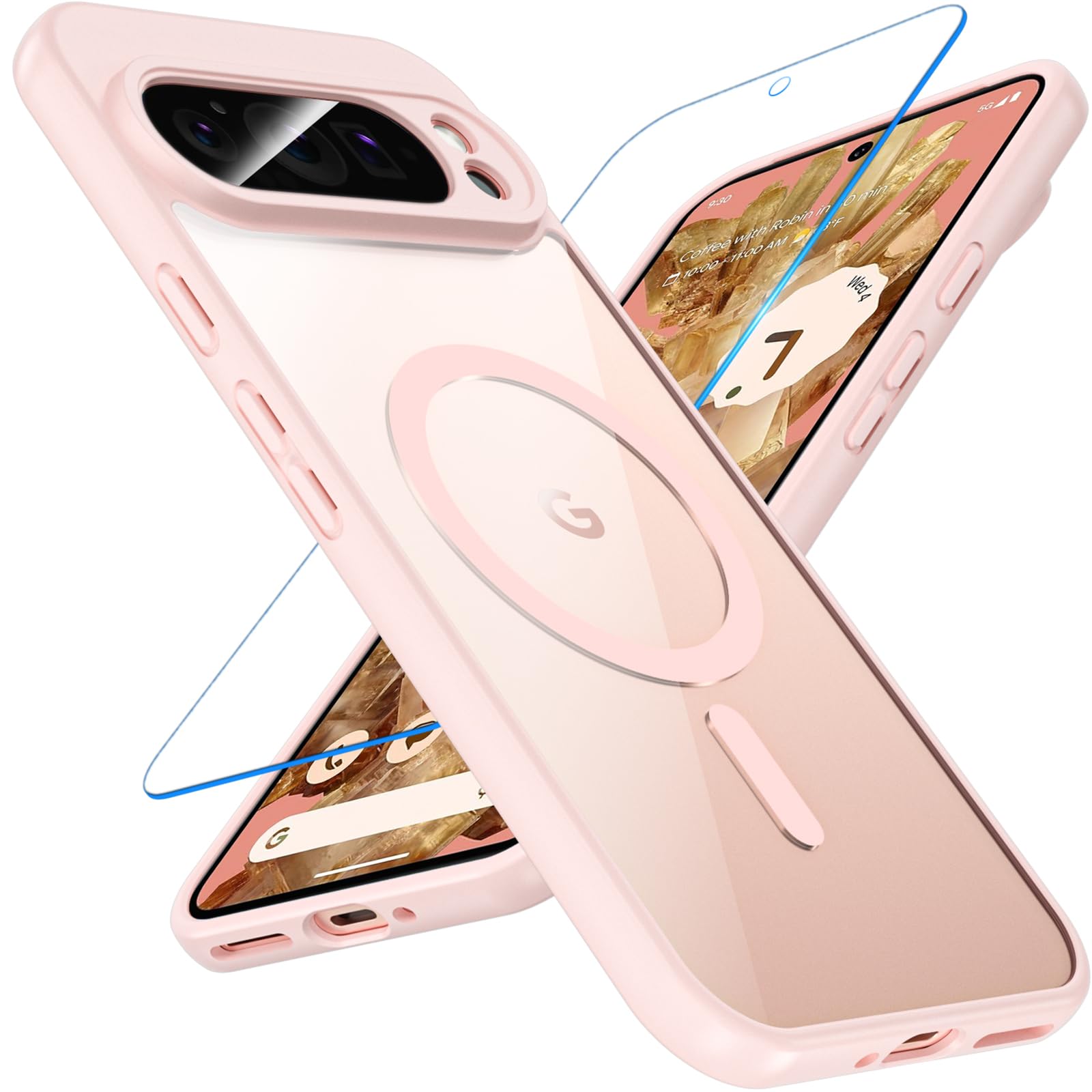 Photo 1 of for Google Pixel 9 Pro XL Case with Screen Protector, Pixel 9 Pro XL Case with magsafe Pink,Anti-Yellowing 12FT Military Drop Proof Raised Bezels Slim Phone Case for Google Pixel 9 Proxl Cover