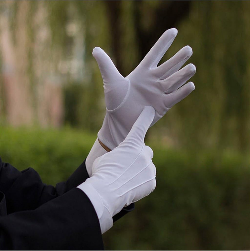 DH White Cotton Gloves, Formal Tuxedo Honor Guard Parade Gloves -12 Pairs Pack: Clothing