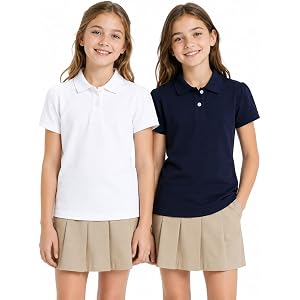 HILEELANG Girls Polo Shirts Uniform 2 Pack Short Sleeve Pique School Tops | Soft Breathable Durable Easy Care Holds Shape Fad