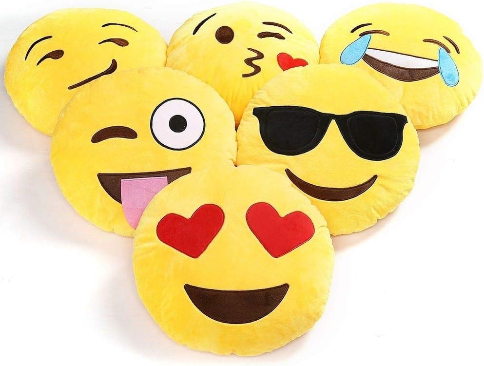 Charms Gift Basket CGB Plush Emoji Soft Round Wink Kiss Heart Love Pillows Cushion Smiley, 12x12-inch/ 30x30cm - Set of 4