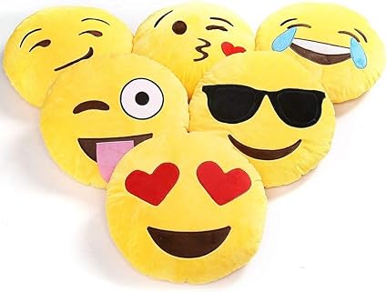 Rascals Plush Emoji Soft Round, Wink, Kiss, Heart and Love Cushion, 12x12 inches/30x30cm - Set of 2