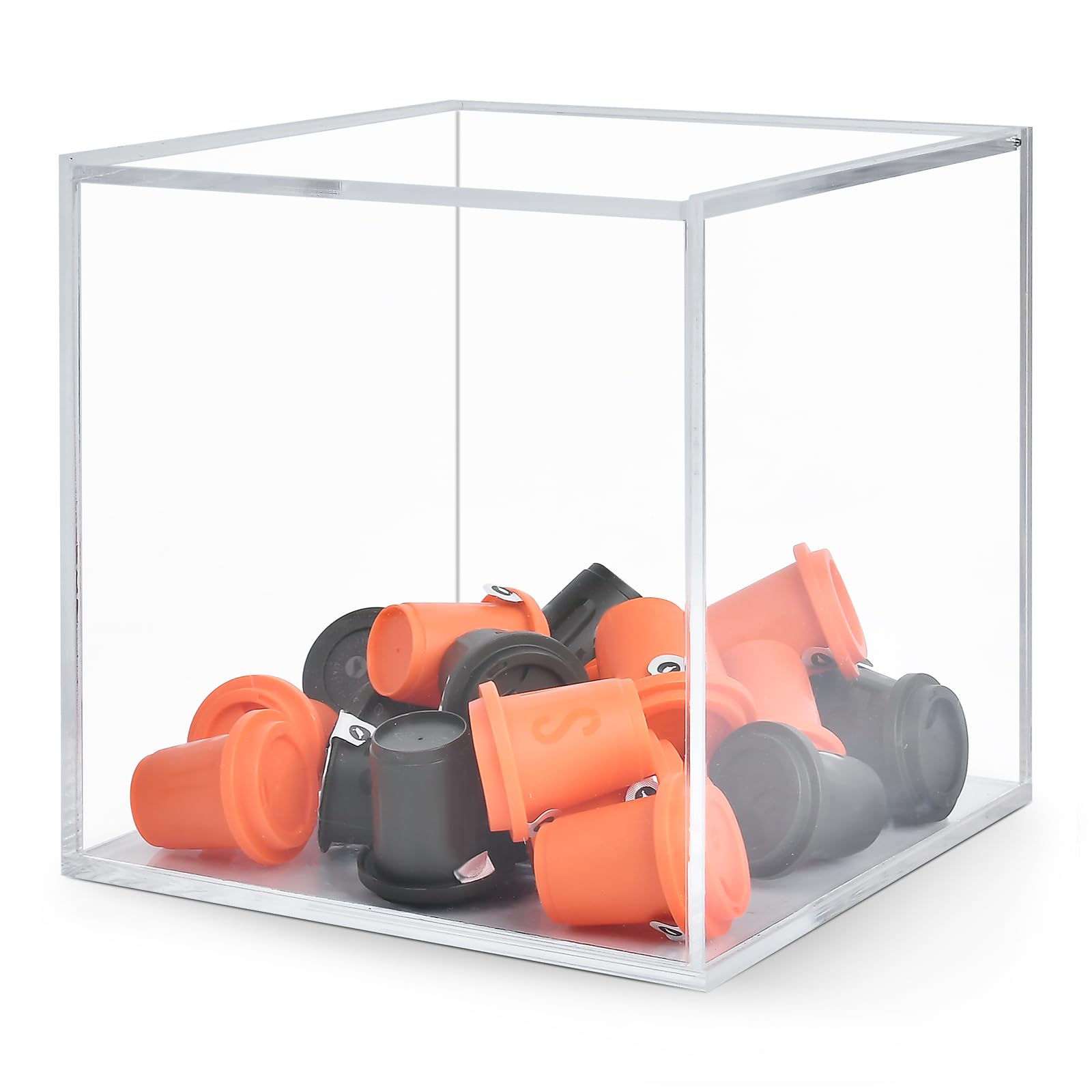 Akamino Acrylic Coffee pods Storage Box Cube Coffee Capsule Holder with Lid,Clear Acrylic Display Box Dustproof Desktop Organizer for Storing Sugar Tea Bags Collectibles Candies(15x15x15cm)