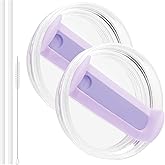 Zorfeter 2 Pack Purple Replacement Tumbler Lid, Leak Proof Tumbler Cover Spill Resistant Tumbler Lid for Stanley 40oz Cup with 2 PCS Long Reusable Straws and 1 PCS Cleaning Brush