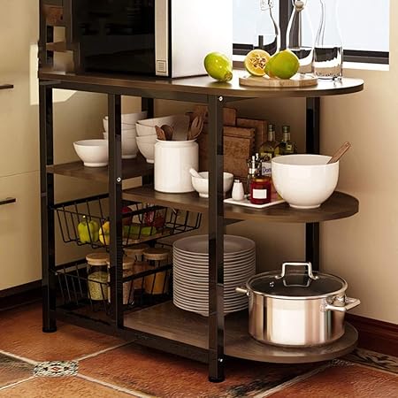 Yikuo Estantes De Cocina, Roble Líquido, Marco Negro, Soporte De ...