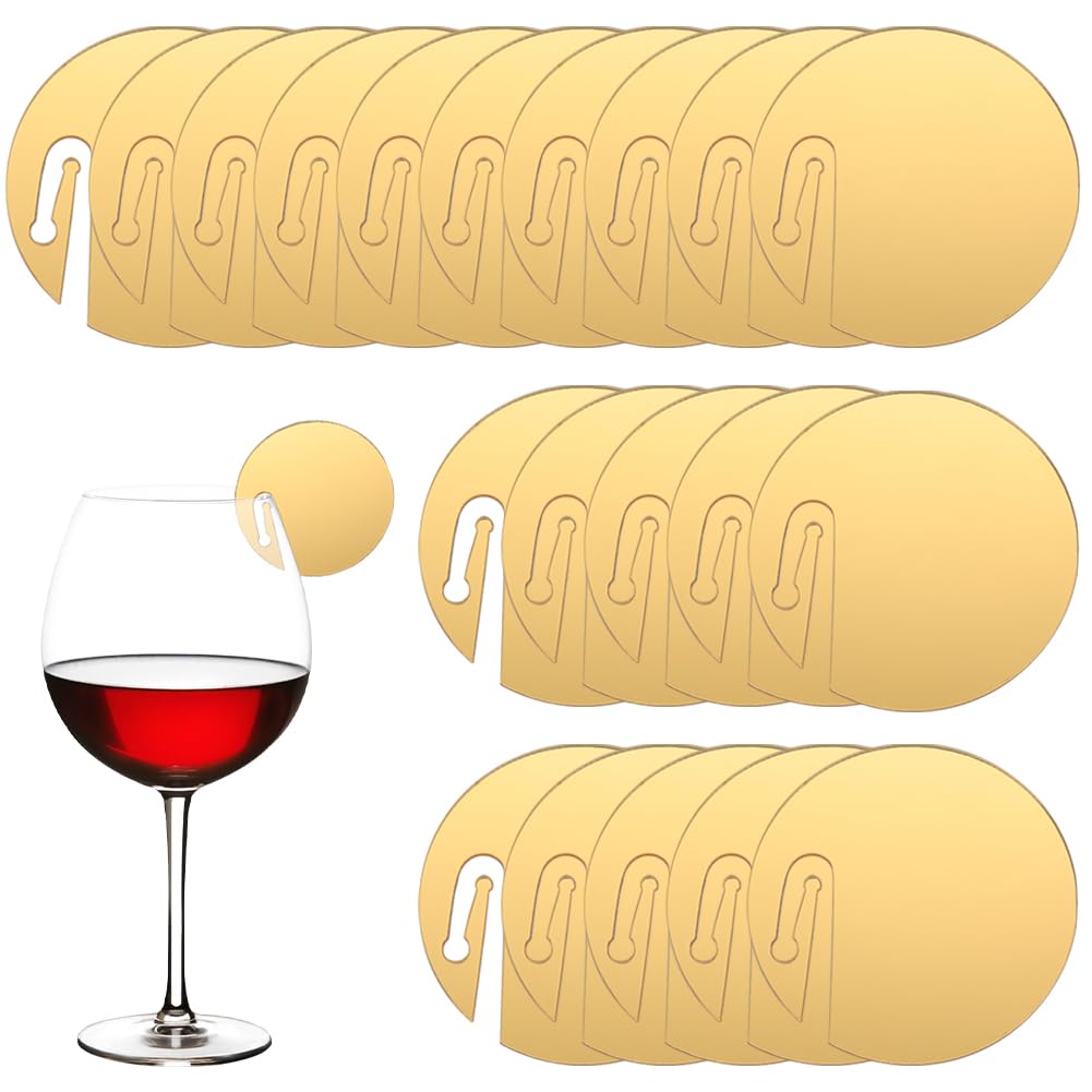 SUNNYCLUE 1 Box 20Pcs Circle Drink Tags Flat Round Acrylic Wine Glass Markers Tag Party Drinking Tag Glass Clip Marker Name Tag Blanks Wine Glass Plastic Disc for Christmas Halloween Family Party UK