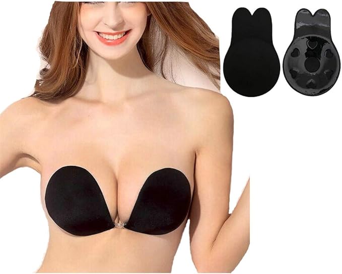 Sinoeem Strapless Adhesive Invisible Bra Lift Nipplecovers Rabbit Bra, Reusable Silicone Stick