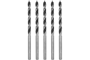 HARFINGTON 5pcs Brad Point Drill Bits 3mm (1/8") Dia Straight Round Shank Metric Brad Point Spiral Twist Drill Bits for Softwood Hardwood Plywood Plastic Rubber, Silver Tone