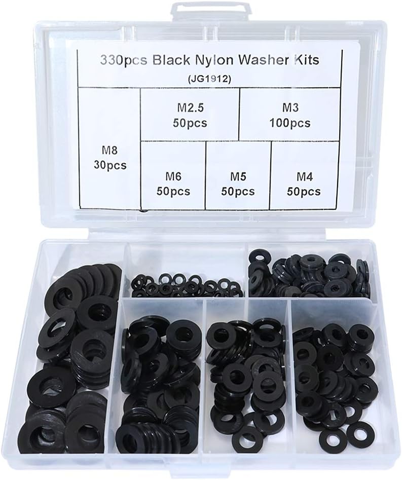 KOOTANS 330pcs Black Nylon Plastic Insulation Washers Assortment Kits Insulating Spacers Flat washers