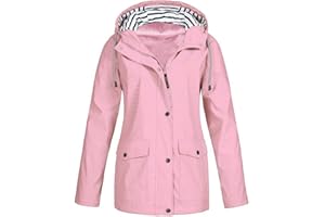 cllios Women's Raincoat Windbreaker Zipper Hoodies Rain Jacket Waterproof Lightweight Outdoor Rain Coat Hooded Trench Coats