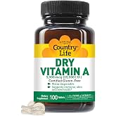 Country Life Dry Vitamin A 10,000 IU, Water Dispersible, 100 Tablets | Supports immune, skin and eye health with 50% beta carotene and 50% retinyl palmitate