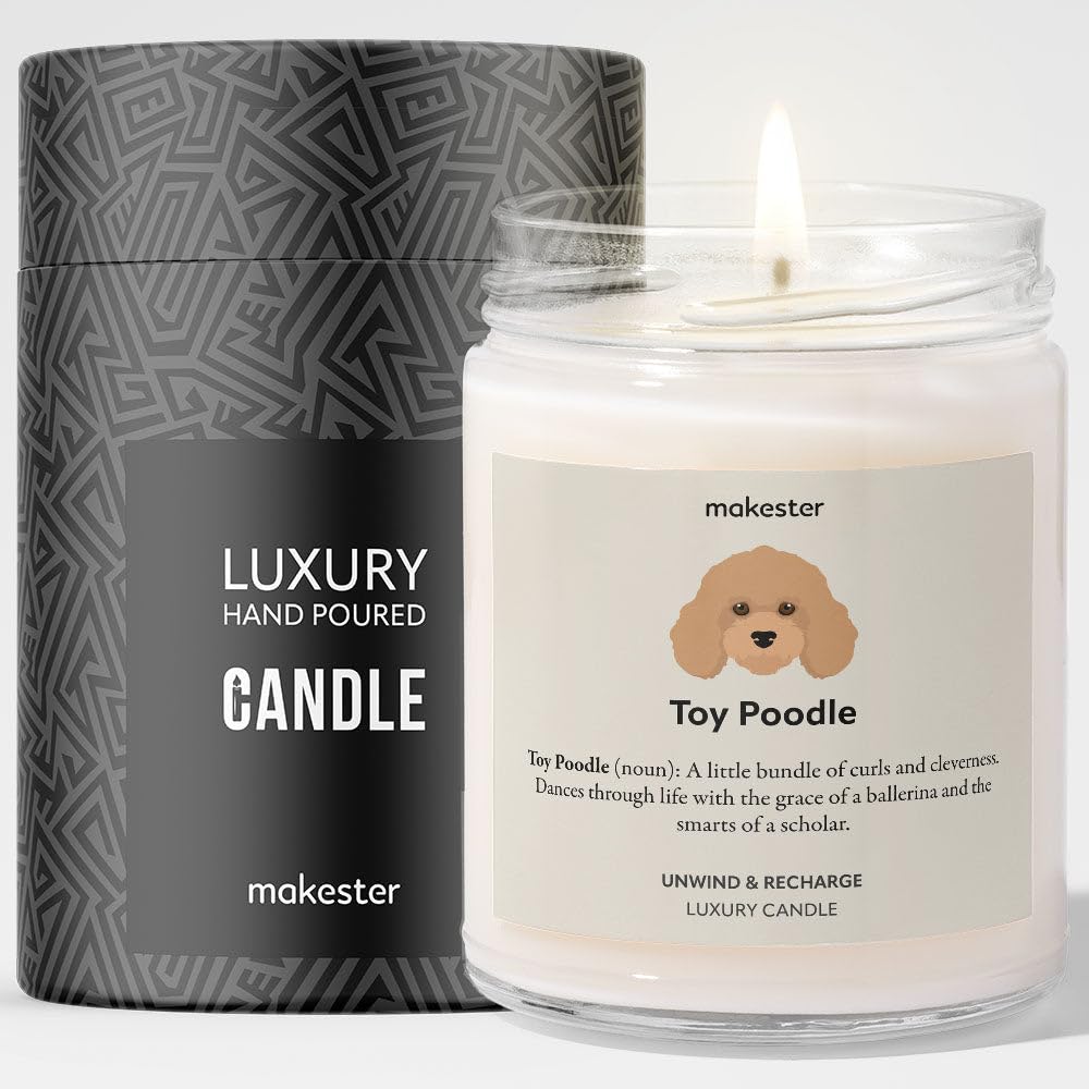 Toy Poodle Gifts - Luxury Soy Wax Candle - Vanilla, Jasmine, Sugared Almond - Makester