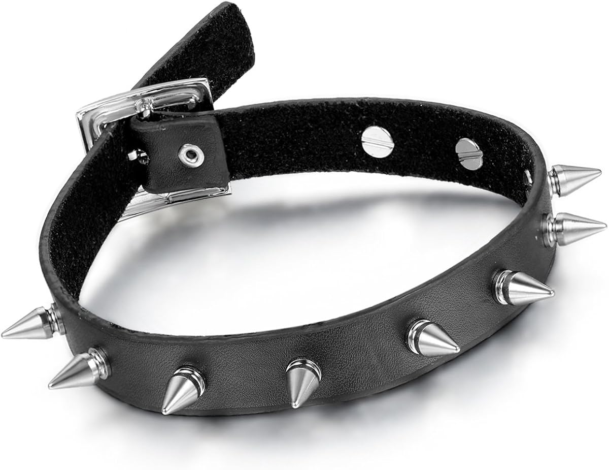 Oidea Leather Choker Necklace for Women: Studded Adjustable Buckle Choker Collar Gothic Punk Accessories, Black