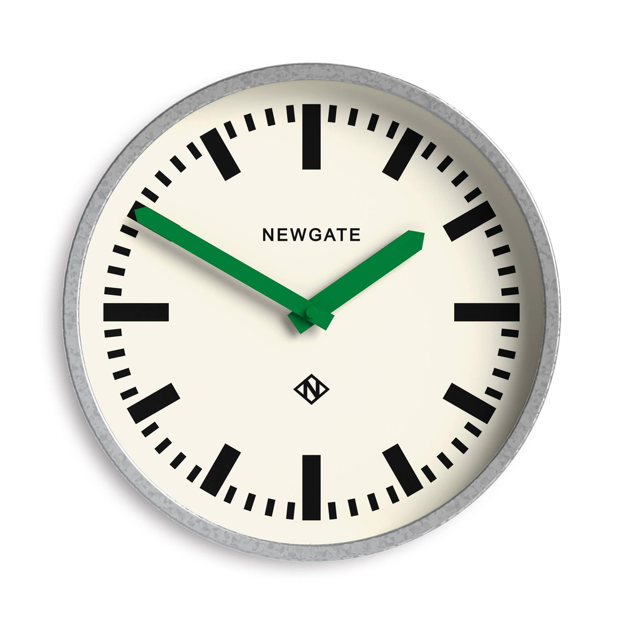 NEWGATE® Luggage wall clock | Modern retro metal station clock | 30cm | Deep galvanised metal case with green hands | Contemporary vintage style for kitchen, living room or office — image 1