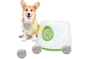 SOCO Automatic Ball Launcher for Dogs with Random Mode, 3 Settings to 45FT, Rechargeable Small Dog Ball Thrower with 4 2.2" ETPU Tennis Balls for Small Medium Breeds