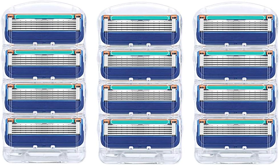 12 Refills Men's Razor Blades, 5 Layer Blades Shaving Razor Blades, Replacement Razor Systems, Manual Razor Blade Refills, Good Gift for Boyfriend (Blue)