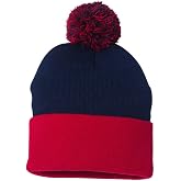 Sportsman Pom-Pom 12" Knit Beanie One Size Navy/Red