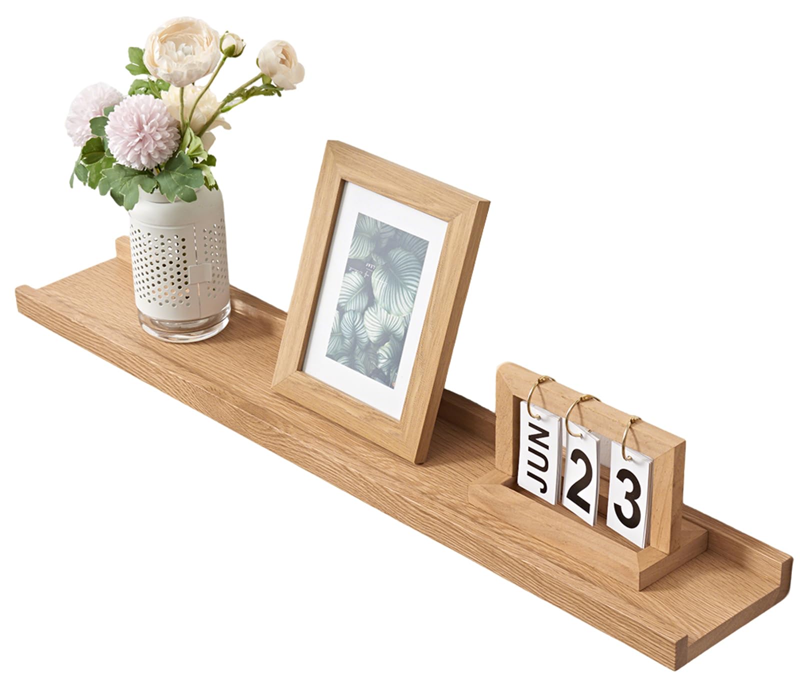 Gieanoo Floating Shelf, Solid Oak Timber Wood Picture Ledge - 60cm Wall Mounted Spice Rack with Lip Design - Display Shelf For Living Room, Kitchen, Bedroom, Bathroom