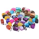 LHJ 24 Pcs Natural Stone Pendants Irregular Striped Agate Bead Stone Healing Chakra Crystal Charms for Jewelry Making Necklace Bracelet