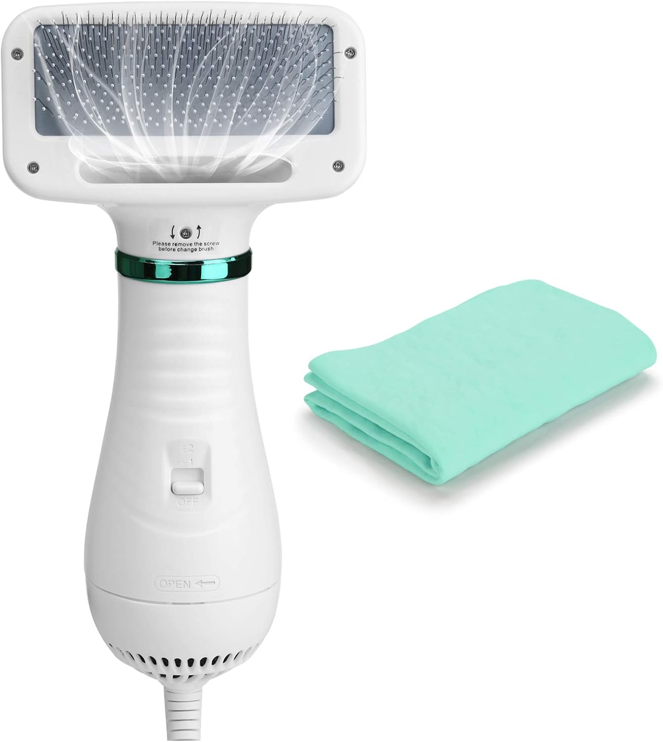 Ownpets 2 in 1 Pet Hair Dryer Brush, Portable & Quiet dog Hair Grooming dryer with Slicker Brush, Adjustable Temperature