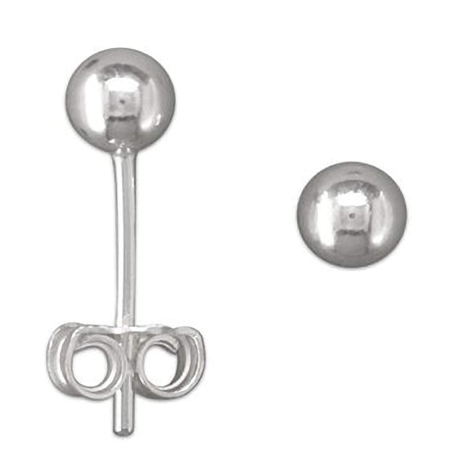 5MM Plain Round Solitaire BALL/BEAD Stud Earrings/Ear Studs for Women/Teenagers/Girls - 925 Sterling Silver - Classic Round Solitaire Ball Studs