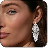 YONARROS Sparkly Silver Chandelier Earrings for Women Dangling Crystal Drop Cubic Zirconia Bridal Earrings for Wedding Formal Event