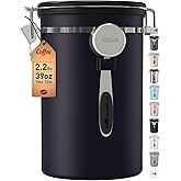 Veken Coffee Canister, 39OZ Large Christmas Coffee Lovers Gift Basket Set,Airtight Stainless Steel Food Storage Kitchen Container Gifts for 2.2lbs Beans, Ground, Sugar, Tea, Flour, Cereal,Scoop,Black