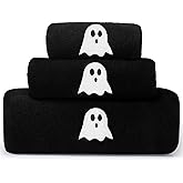 Peryiter 3 Pcs Beach Hand Towels for Bathroom Cotton Embroidered 1 Bath Towel 1 Hand Towel and 1 Wash Cloth Absorbent Bath Sheets for Bathroom Decor (Black,Halloween)