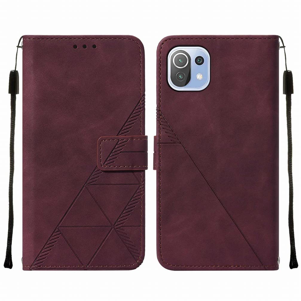 Klapber Phone Case for Xiaomi Mi 11 Lite Leather Wallet Case with Card Slot Holster & Kickstand Bumper Soft TPU Silicone Shell Cover for Xiaomi Mi 11 Lite, Business Style WineRed
