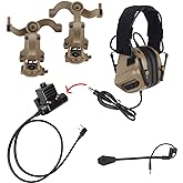 Hdlsina Tactical Shooting Headset + with U94 PTT 2pin with ARC Rail Adapter Noise Reduction & Sound Pickup Ear Protection (Tan)
