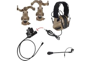 Hdlsina Tactical Shooting Headset + with U94 PTT 2pin with ARC Rail Adapter Noise Reduction & Sound Pickup Ear Protection (Tan)