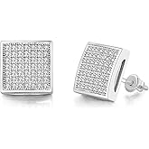 Rnivida Square Earrings for Men Women Sparkling CZ Earring Fashion Jewelry with Screw Back