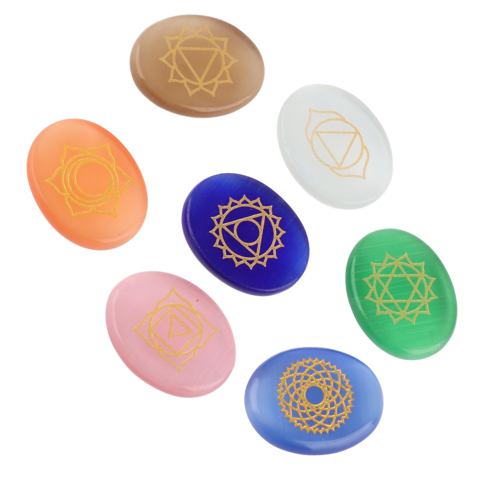 7Pcs/Set Engraved Spiritual Healing Meditation Palm Stones Reiki Chakra Crystal