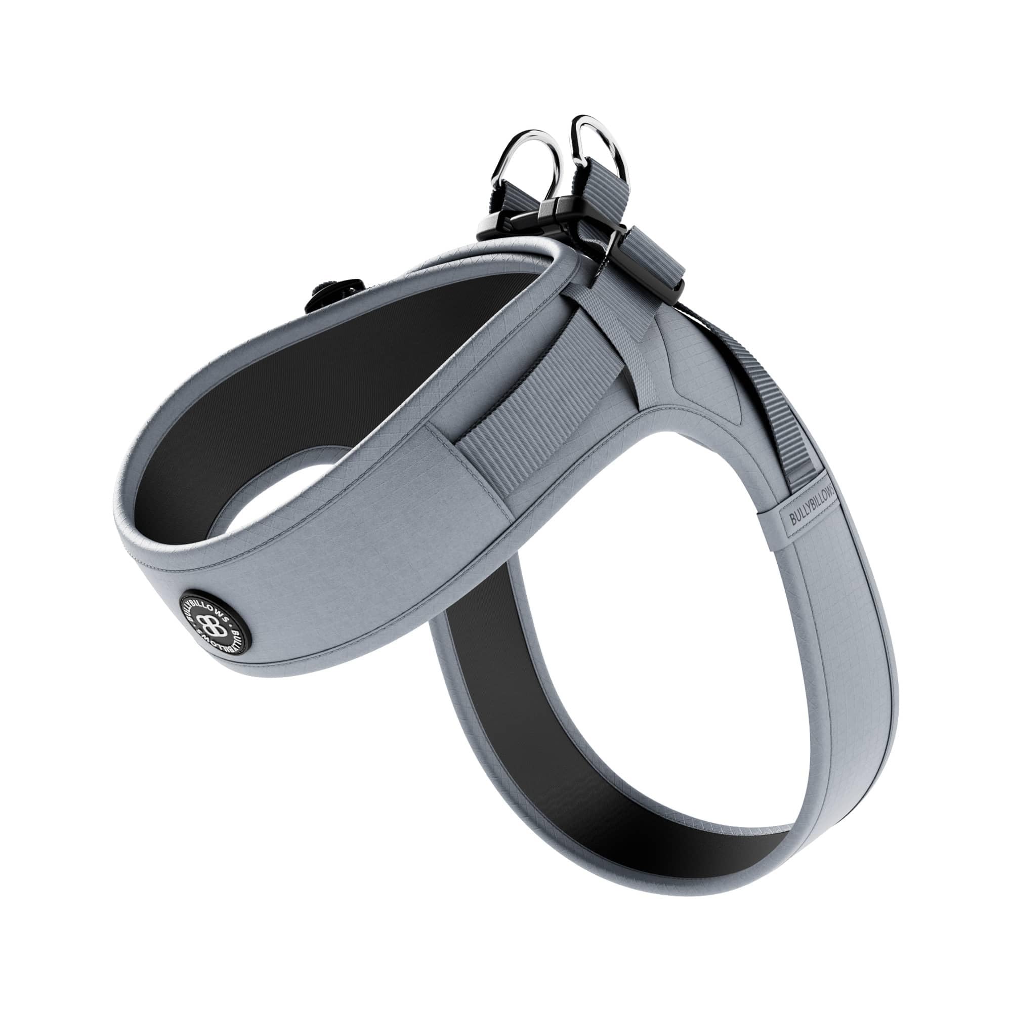 BullyBillows Boomerang Harness | Non-Restrictive Lightweight Dog Harness | Simple To Take Slip On & Off | Premium Quality Dog Harness With Hook and Loop Strap | Grey Small