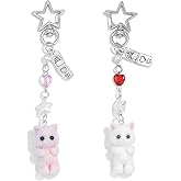 Nalefow Cute Pink Keychain,Fuzzy Cat Keychain Aesthetic Y2K KeychainStylish KeychainsAccessories