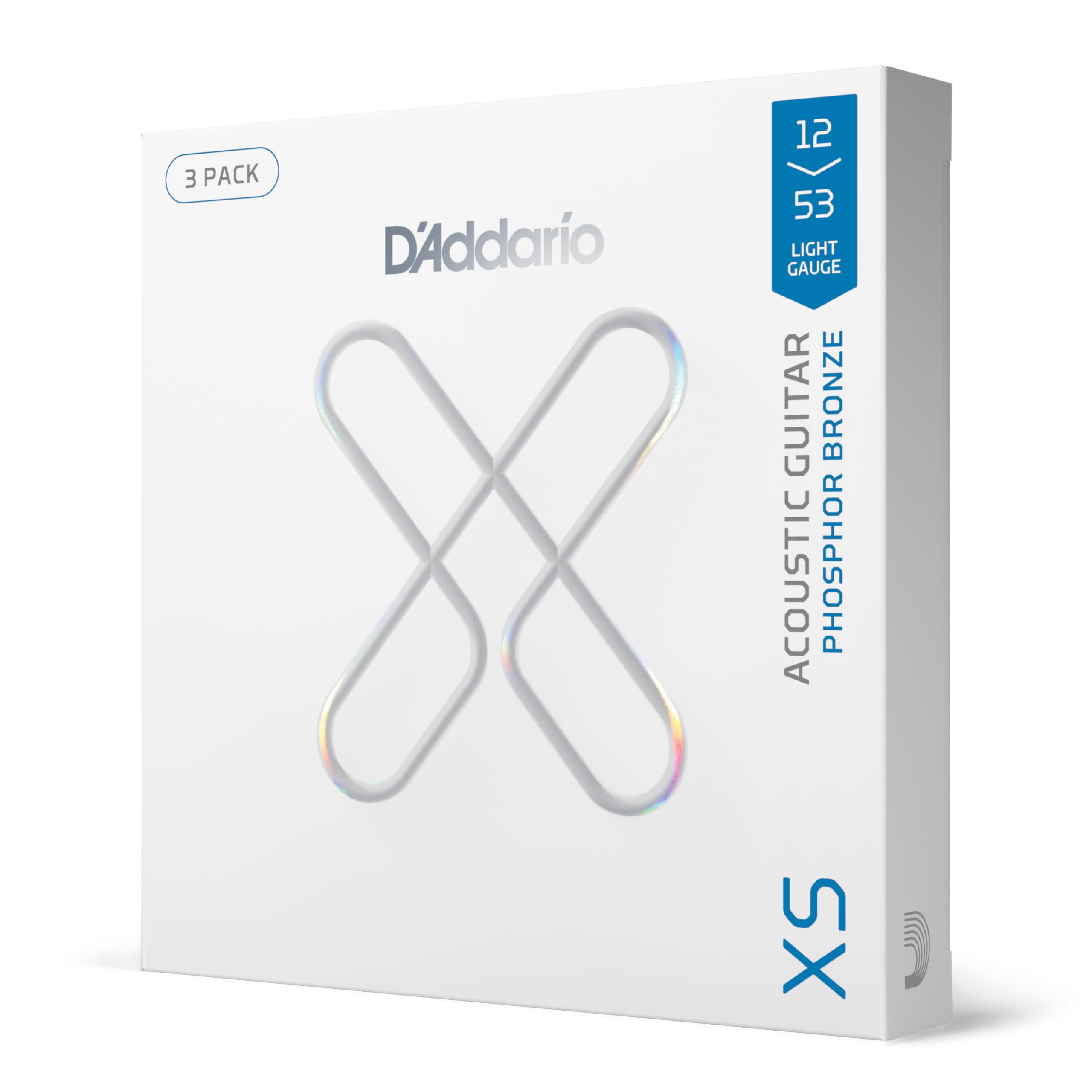 D'Addario XS Acoustic Guitar Strings Phosphor Bronze, Custom Light, 11-52, 3 Pack