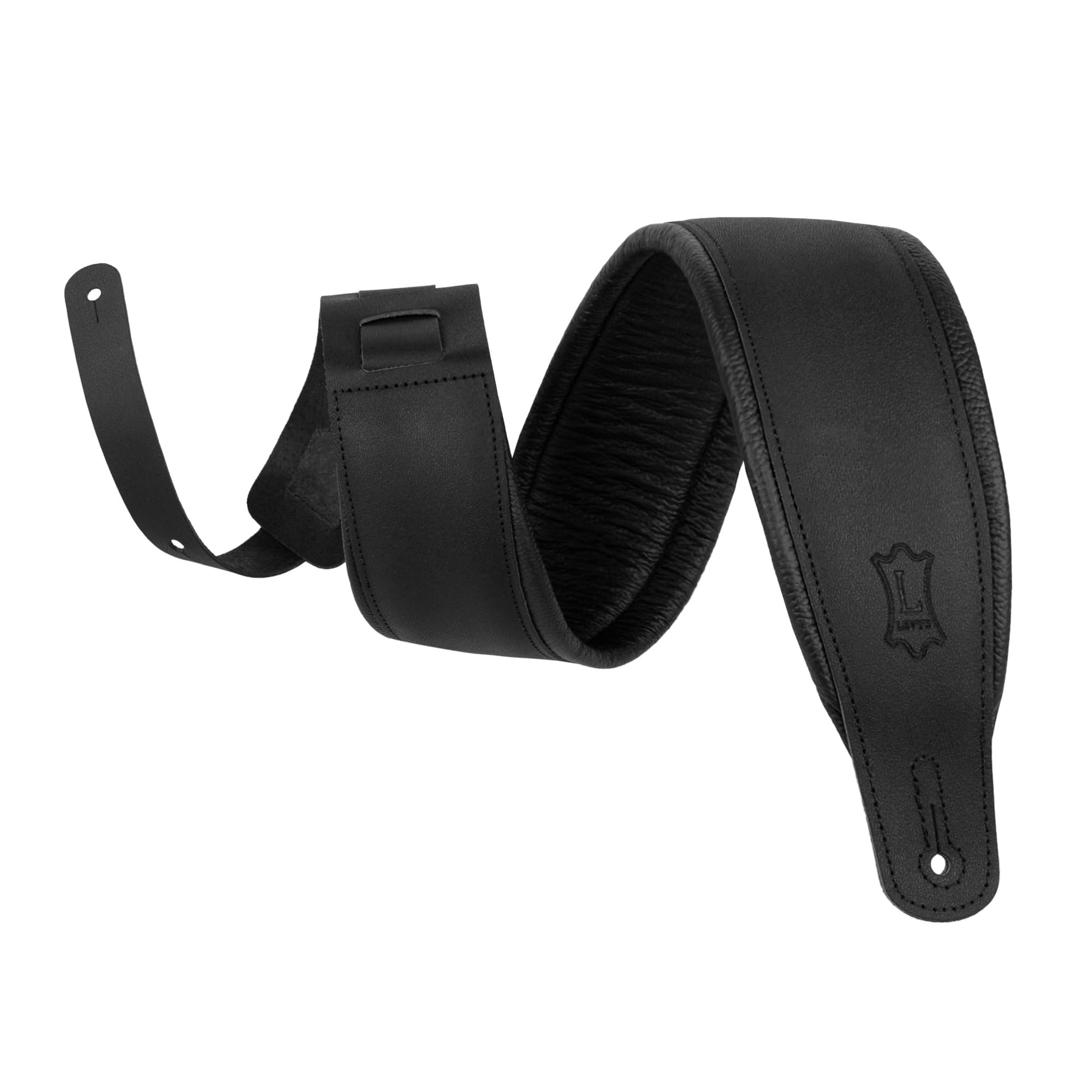 Photo 1 of Levy's Leathers 3" Wide Amped Leather Series Guitar Strap with Foam Padding and Garment Leather Backing, Matte Black Finish(M26PD-BLK-MAT)