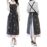 TALIBSA Pinafore Apron Dress,Japanese Cotton Linen Cross Back Apron for Women with Pockets,Cooking Apron,Gardening Apron