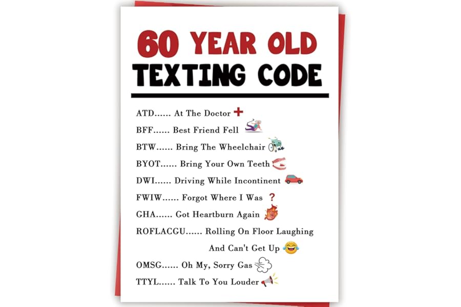 Amorista 60th Birthday Card Gifts for Women Men Him Her, Funny 60 Year Old Texting Code Card, Unique Humorous 60th Birthday Party Decoration for Mom Dad Friend Family