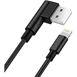 iPhone Cable Charger, Acessorz [MFI Certified] Nylon Braided Right Angle [3.3ft/1m, 90-degree] Lightning USB Data Sync Fast Charging Cable Cord Charger for iPhone, iPad, iPod - Black (Metal Plug)