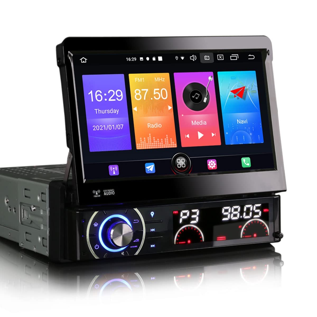 Erisin Single Din 7 inch Android 10.0 Car Stereo Multimedia Radio with Sat Nav Support Bluetooth CarPlay Android Auto DVD Wifi OBD RDS Mirror Link【4-Core 2GB RAM+32GB ROM】