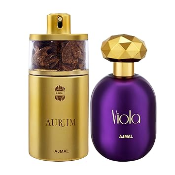Ajmal Aurum EDP Fruity Floral Perfume 75ml for Women and Viola EDP Fruity Floral Perfume 75ml for Women + 2 Parfum Testers FREE