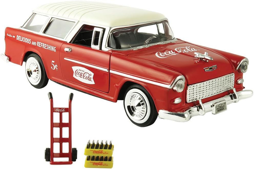 Motor city classics 1955 Coke Chevy Nomad 1:24 Scale Die Cast w/ Coca-Cola Cases and Hand Truck