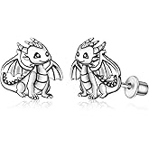 Dragon Screwback Earrings for Women - 925 Sterling Silver Cute Animals Lucky Dragon Stud Earrings Dragon Jewelry Dragon Gifts